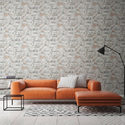 Galerie Silver Grey Industrial Chic Motif Wallpaper from B&Q