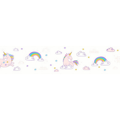 As Creation Bricoflor White And Pink Wallpaper Border For Girls Unicorn And Rainbow Wallpaper Border White Wallpaper 5.00 X 0.13 M from B&Q
