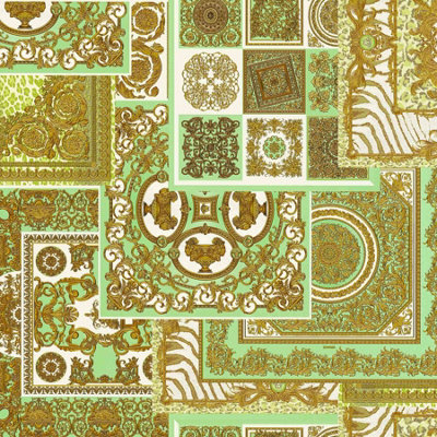 As Creation Bricoflor Baroque Gold And Green Tile Effect Wallpaper Strippable And Scrubbable Non-Woven Vinyl Wallpaper 10.05 X 0.70 M from B&Q