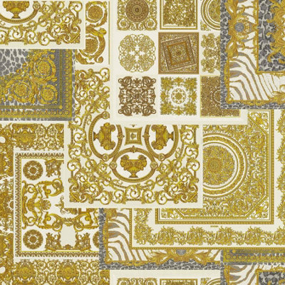 As Creation Bricoflor Baroque Black Gold Tile Effect Wallpaper Scrubbable And Hardwearing Non-Woven Vinyl Wallpaper 10.05 X 0.70 M from B&Q