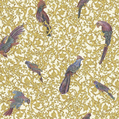 As Creation Bricoflor Gold Baroque Effect Vinyl Wallpaper With Purple Birds Paste The Wall Scrubbable Wallpaper 10.05 X 0.70 M from B&Q