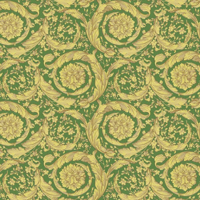 As Creation Bricoflor Green And Gold Metallics Baroque Floral Wallpaper Straight Match 32Cm Hardwearing 10.05 X 0.70 M from B&Q