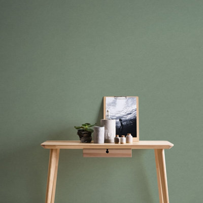 B&Q -  Havana Dark Green Plain Texture Textured Wallpaper