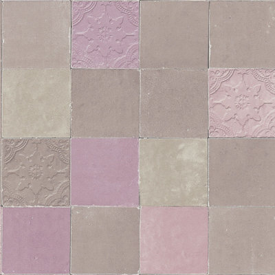 As Creation Bricoflor Tile Effect Wallpaper In Beige And Pink Lilac Stylish Wallpaper With Geometric Pattern 10.05 X 0.53 M from B&Q