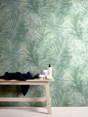 As Creation Bricoflor Jungle Leaves Wallpaper Green Foliage Wallpaper With Large Leaves Palm Tree Wallpaper For Bedrooms 10.05 X 0.53 M from B&Q