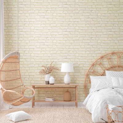 Galerie Beige Coastal Brick Effect Motif Wallpaper from B&Q