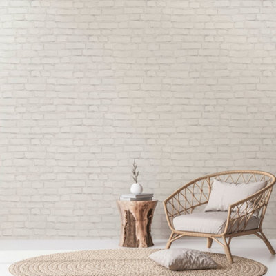 Galerie White Coastal Brick Effect Motif Wallpaper from B&Q