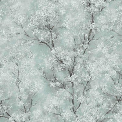 As Creation Livingwalls Forest Wallpaper Cosy & Relax New Walls A.s. Création Non-Woven Wallpaper 10.05 M X 0.53 M Green Blue Grey from B&Q