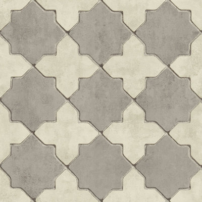 As Creation Bricoflor Tile Effect Modern Wallpaper Stylish Cream Beige Geometric Design Wallpaper 10.05 X 0.53 M from B&Q