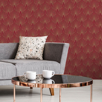 As Creation Bricoflor Patterned Wallpaper Gold Details Bordeaux Dark Red Baroque Damask Wallpaper 10.05 X 0.53 M from B&Q
