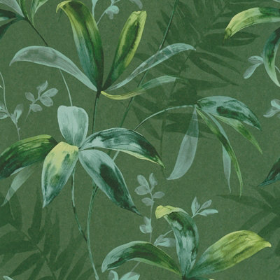 As Creation Bricoflor Non-Woven WallpaperLeaf & Palm WallpaperJungle & Tropical In Green10,05 X 0,53 M from B&Q
