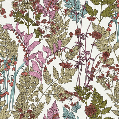 As Creation Bricoflor White Wallpaper With Multicoloured Leaves Wallpaper In WhiteYellowGreenRed And Pink 10.05 X 0.53 M from B&Q