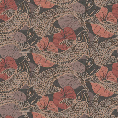 As Creation Bricoflor Koi Fish Floral Asian Wallpaper In Brown Red Black Purple Oriental Pattern Wallpaper 10.05 X 0.53 M from B&Q