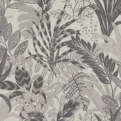 As Creation Bricoflor Exotic Jungle Floral Nature Wallpaper In GreyWhite Corridor Spongeable Removable Non-Woven Wallpaper 10.05 X 0.53 M from B&Q