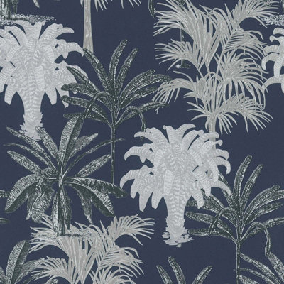 As Creation Bricoflor Non-Woven WallpaperLeaf & Palm WallpaperJungle & Tropical In BlueGrey10,05 X 0,53 M from B&Q
