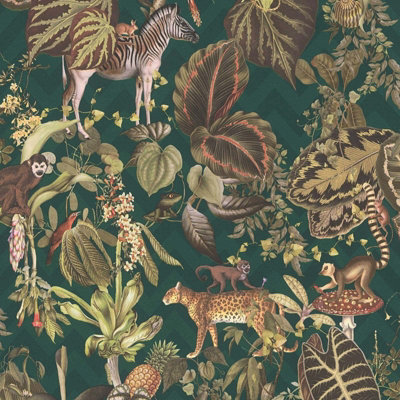 As Creation Bricoflor Jungle Wallpaper Green Animal Wallpaper With Zebras Bunnies And Monkeys 10.05 X 0.53 M