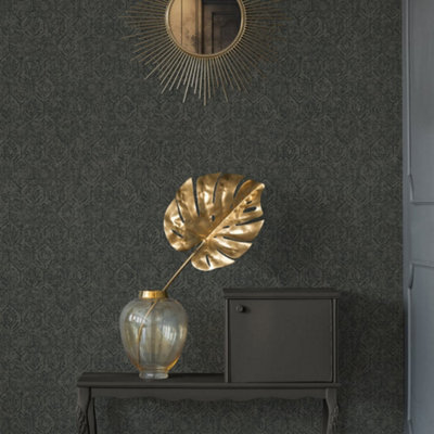B&Q -  Havana Brown Black Floral Geometric Textured Wallpaper