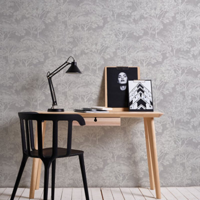 B&Q -  Havana Grey Cream Tree Motif Textured Wallpaper