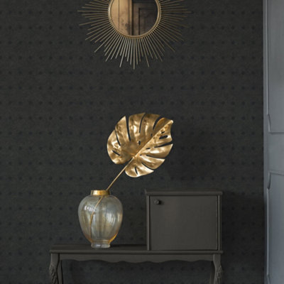 B&Q -  Havana Black Silver Geometric Weave Textured Wallpaper