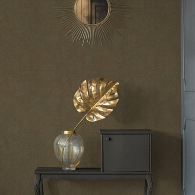 B&Q -  Havana Brown Gold Mosaic Fan Textured Wallpaper