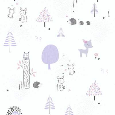 As Creation Bricoflor Animal Wallpaper White Purple Nursery Safari Wallpaper With Zebras Giraffe Nursery 10.05 X 0.53 M from B&Q