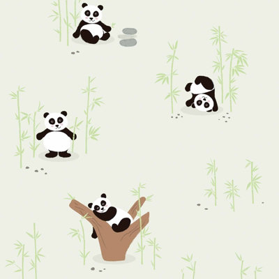 As Creation Bricoflor Panda Wallpaper In Black White Light Green Cartoon Panda 10.05 X 0.53 M from B&Q