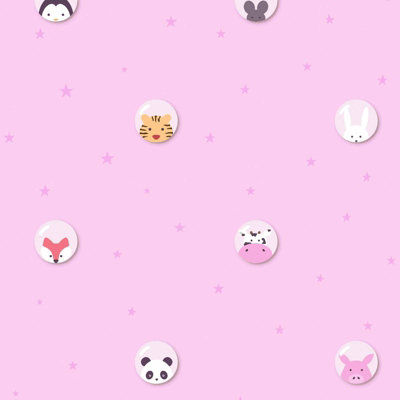As Creation Bricoflor Pig Cow Cat Fox Rabbit With Stars Wallpaper Pink Wallpaper With Farm Animals Animals 10.05 X 0.53 M from B&Q
