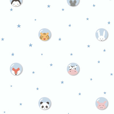 As Creation Bricoflor Cow Panda Cat Pig Rabbit Fox With Stars Wallpaper Washable 10.05 X 0.53 M from B&Q