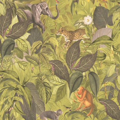 Galerie Blooming Wild Green/yellow Jungle Motif Wallpaper Roll from B&Q