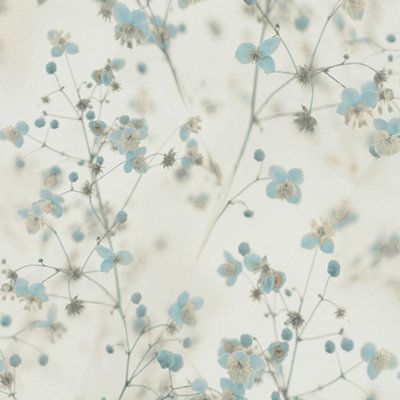 B&Q -  Blooming Wild Blue/gey Delicate Buttercup Motif Wallpaper Roll