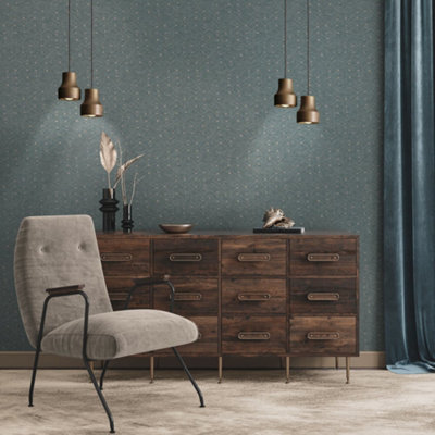 Galerie Fusion Blue Geo Swirl Motif Wallpaper from B&Q