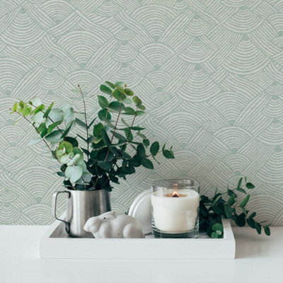 Galerie Fusion Green Geo Swirl Motif Wallpaper from B&Q