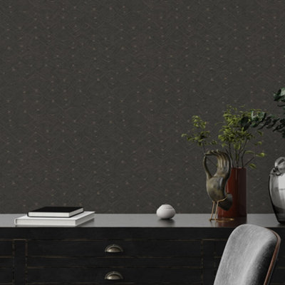 Galerie Fusion Brown Geo Swirl Motif Wallpaper from B&Q