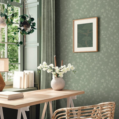 Galerie Fusion Green Floral Trail Motif Wallpaper from B&Q