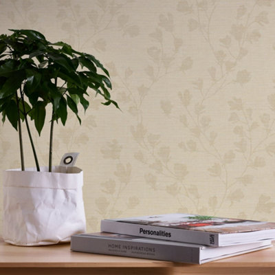 Galerie Fusion Beige Floral Trail Motif Wallpaper from B&Q