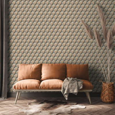 Galerie Fusion Brown Geometric Motif Wallpaper from B&Q