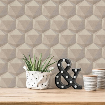 Galerie Fusion Beige Geometric Motif Wallpaper from B&Q