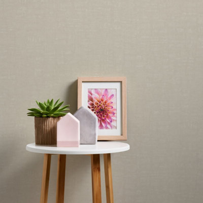 Galerie Fusion Beige Linen Effect Textured Wallpaper from B&Q