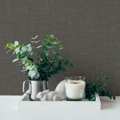 Galerie Fusion Grey Linen Effect Textured Wallpaper from B&Q