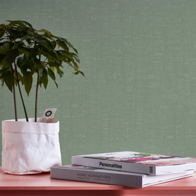 Galerie Fusion Green Linen Effect Textured Wallpaper from B&Q