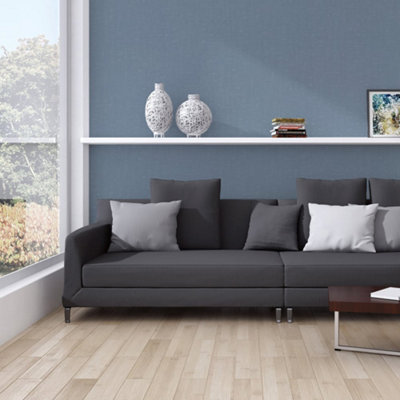 Galerie Fusion Blue Linen Effect Textured Wallpaper from B&Q