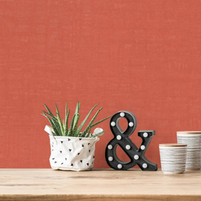 Galerie Fusion Orange Linen Effect Textured Wallpaper from B&Q