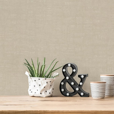 Galerie Fusion Beige Linen Effect Textured Wallpaper from B&Q