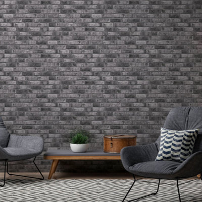 Galerie Silver Grey Weathered Walls Motif Wallpaper from B&Q