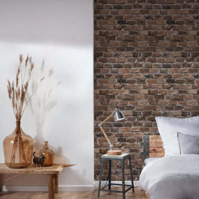 Galerie Bronze Brown Brickshire Residents Motif Wallpaper from B&Q
