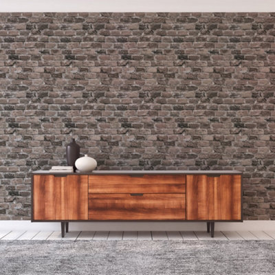 Galerie Bronze Brown Brickshire Residents Motif Wallpaper from B&Q