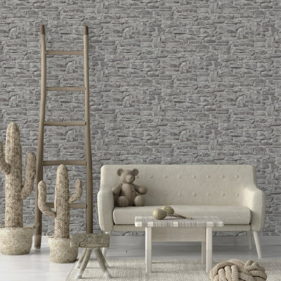 Galerie Silver Grey Stone Symphony Motif Wallpaper from B&Q