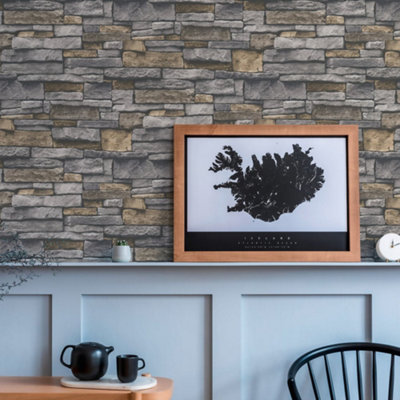 Galerie Silver Grey Sandstone Splendour Motif Wallpaper from B&Q