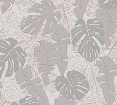 As Creation Bricoflor Non-Woven WallpaperLeaf & Palm Wallpaper In Grey10,05 X 0,53 M from B&Q