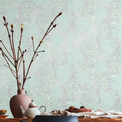 As Creation House Of Turnowsky Livingwalls Turquoise Tropical Leaf Wallpaper 389054 from B&Q